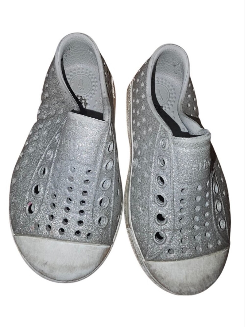 Native Shoes Silver Slip-On Rubber Shoes - Glittery Casual Sneakers